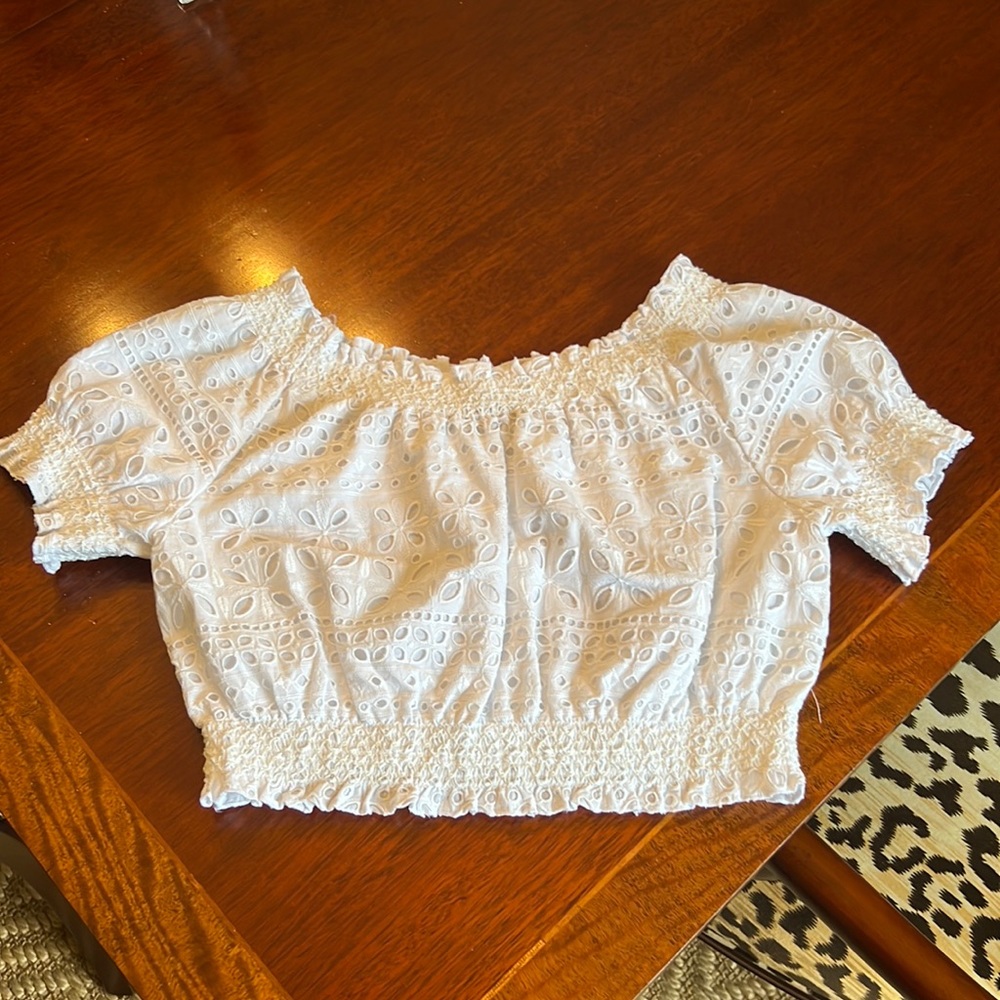 J. Crew Puff-Sleeve smocked eyelet top white
